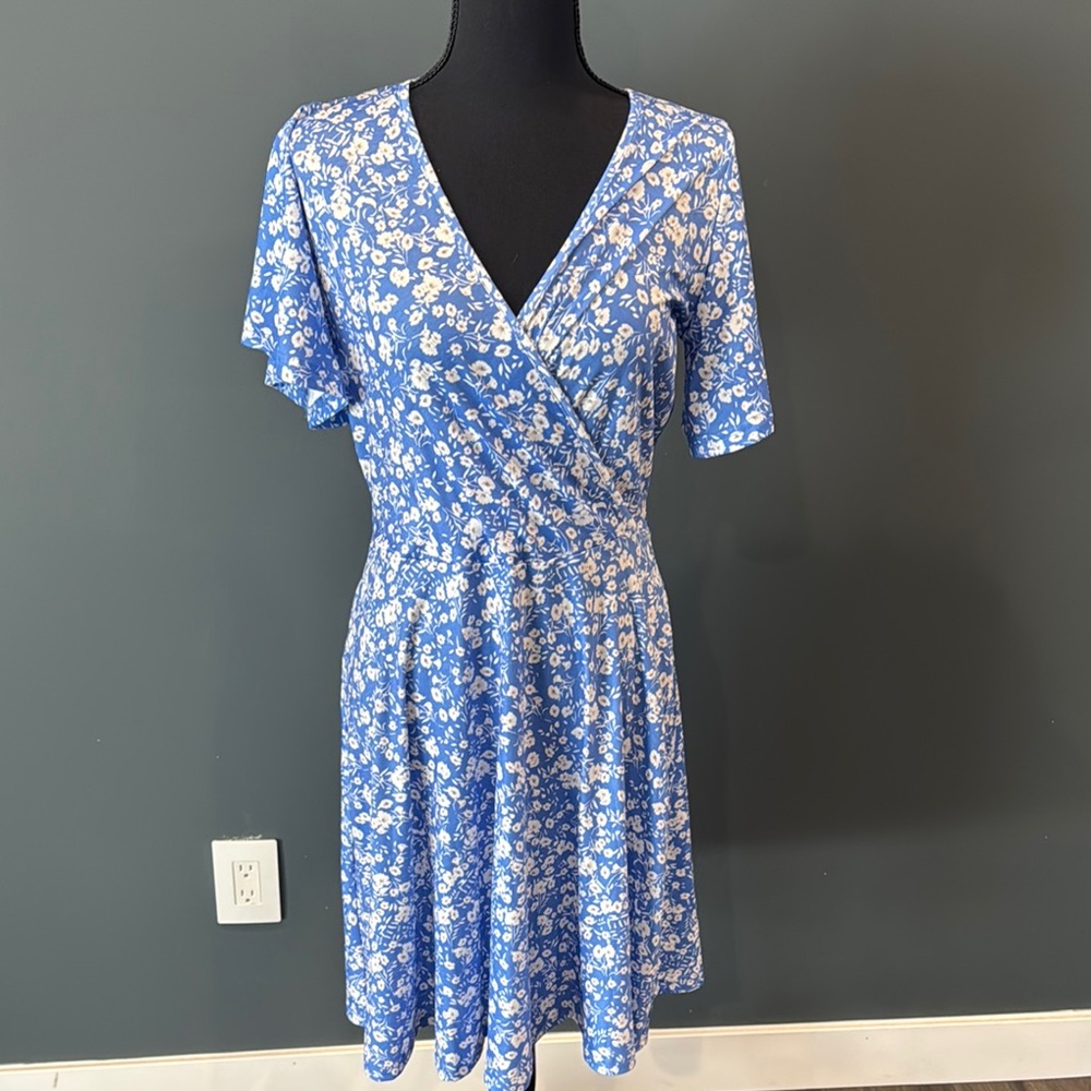 Light Blue and White Flutter Sleeve Mini Sundress